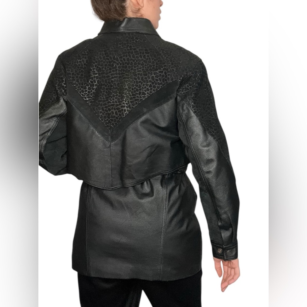 Vintage Euro Mond Of California Printed Genuine Leather Black Jacket Western